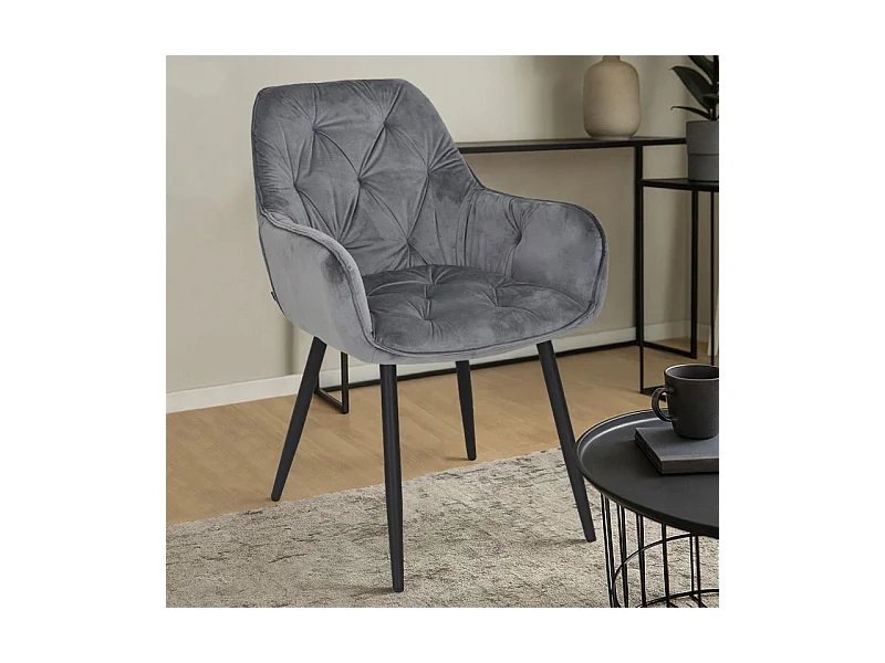 Lot 2 chaises en velours gris foncé avec pieds en métal noir - STERN 2