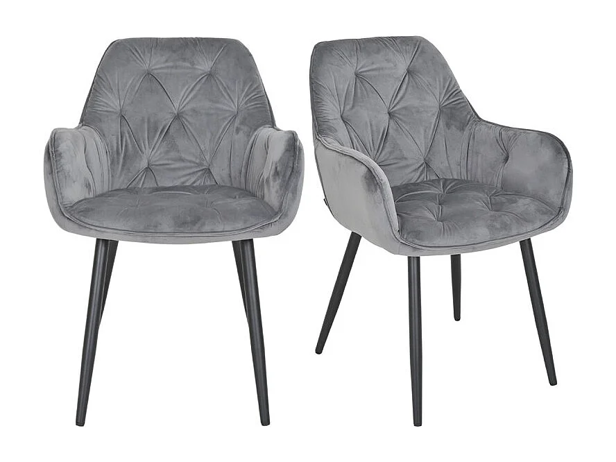 Lot 2 chaises en velours gris foncé avec pieds en métal noir - STERN 2