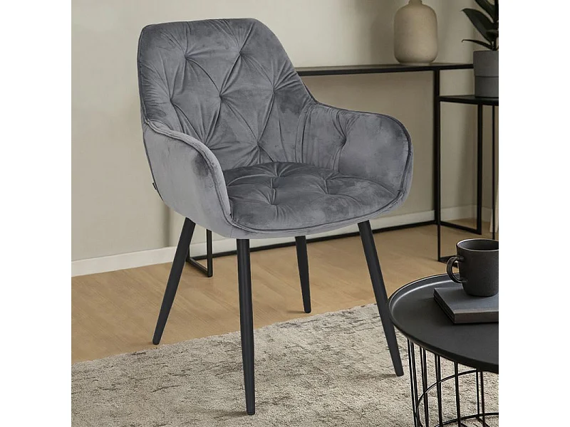 Lot 2 chaises en velours gris foncé avec pieds en métal noir - STERN 2