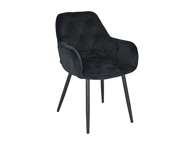 Chaise capitonnée en velours noir et pieds en métal noir - STERN 2