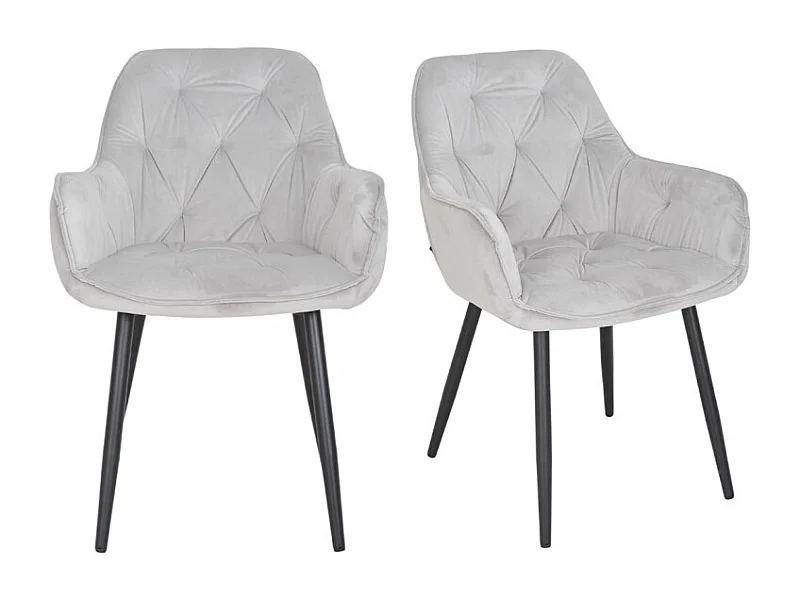 Lot 2 chaises en velours gris clair avec pieds en métal noir - STERN 2