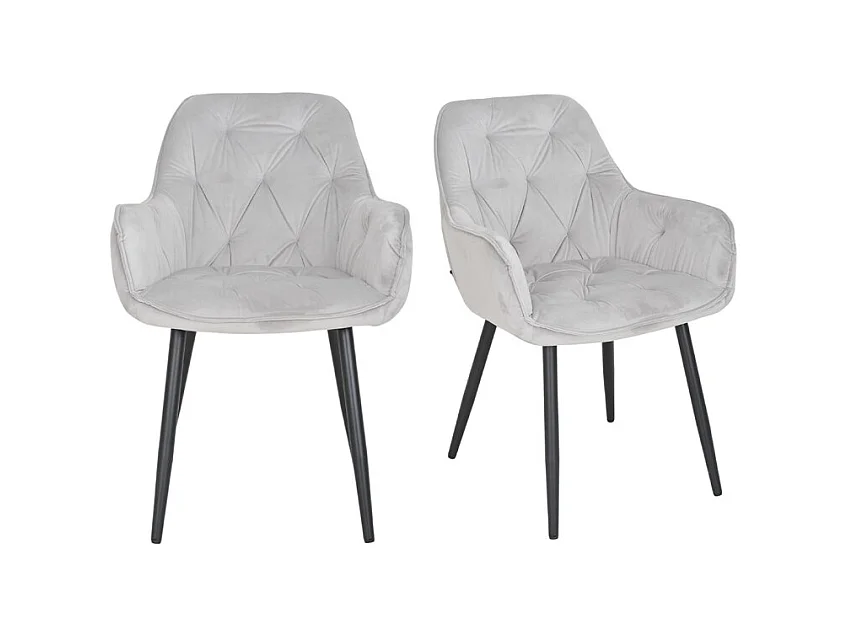 Lot 2 chaises en velours gris clair avec pieds en métal noir - STERN 2