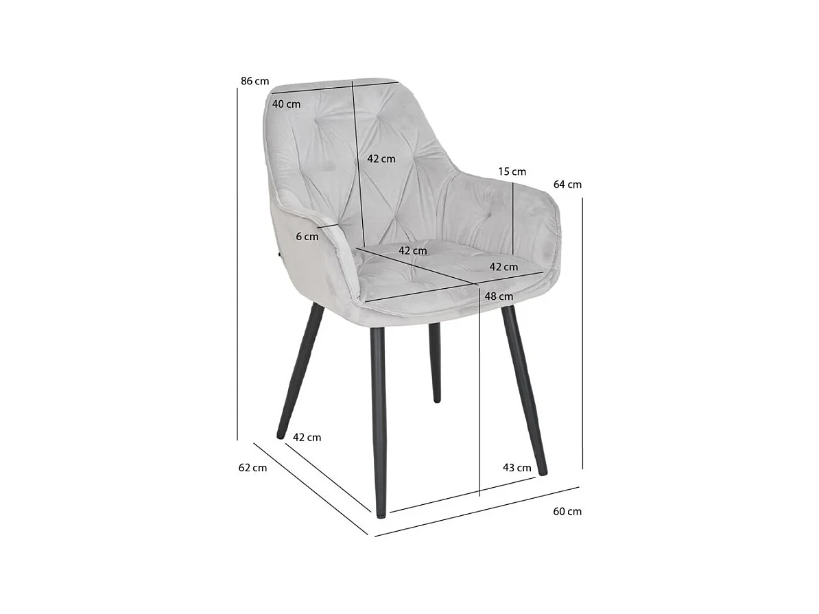 Lot 2 chaises en velours gris clair avec pieds en métal noir - STERN 2