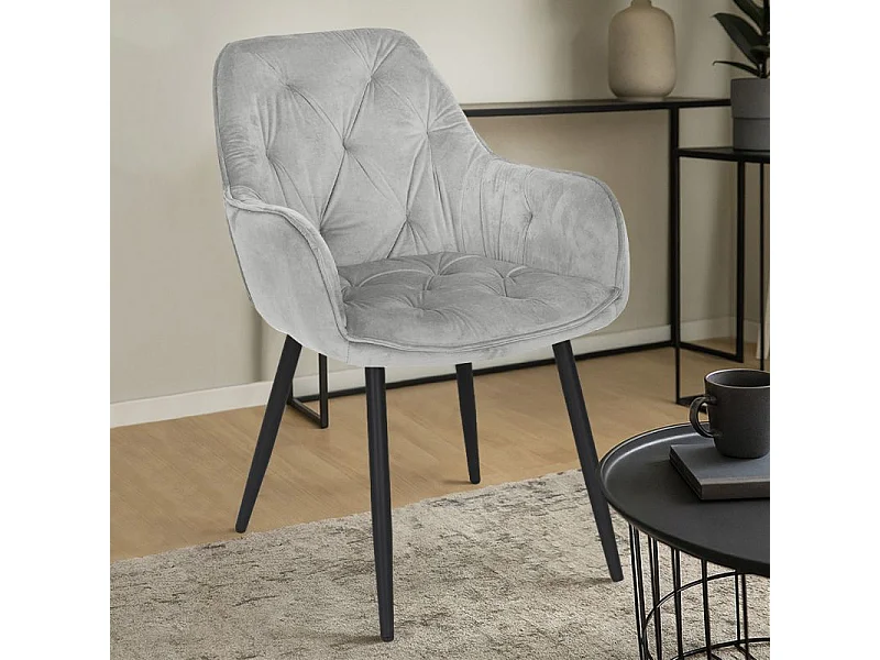 Lot 2 chaises en velours gris clair avec pieds en métal noir - STERN 2