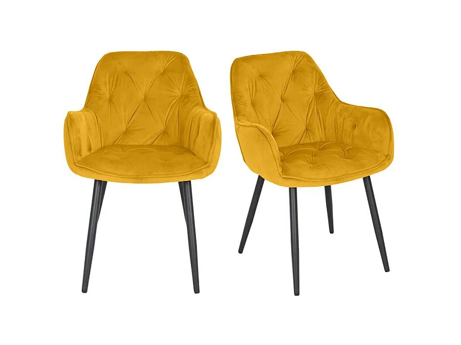 Lot 2 chaises en velours jaune avec pieds en métal noir - STERN 2