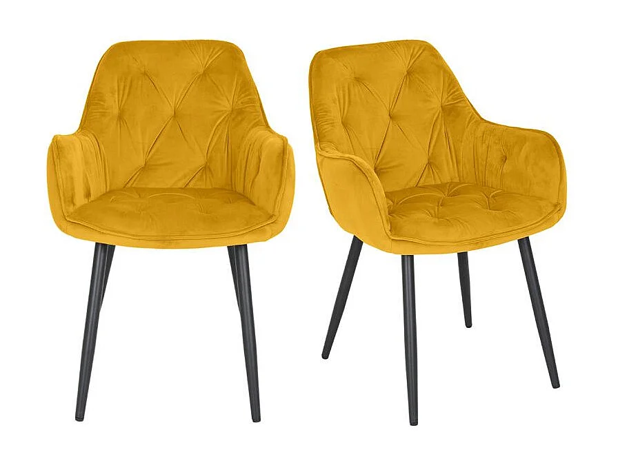 Lot 2 chaises en velours jaune avec pieds en métal noir - STERN 2