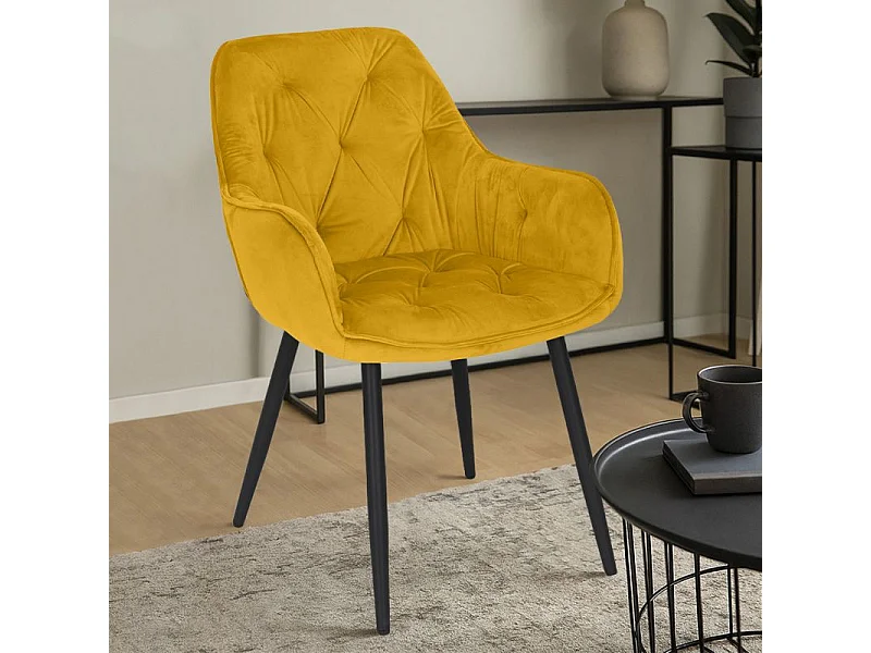 Lot 2 chaises en velours jaune avec pieds en métal noir - STERN 2