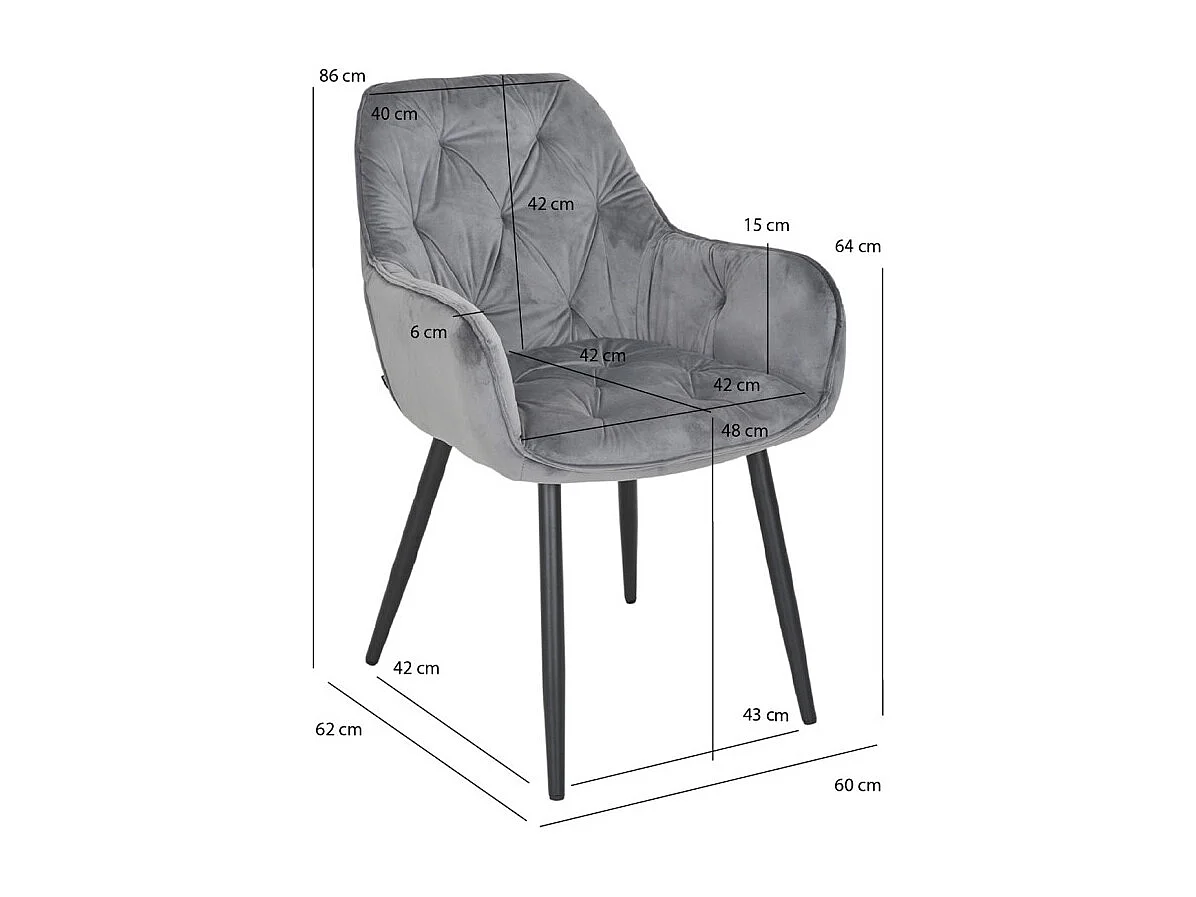 Chaise capitonnée en velours gris foncé et pieds en métal - STERN 2