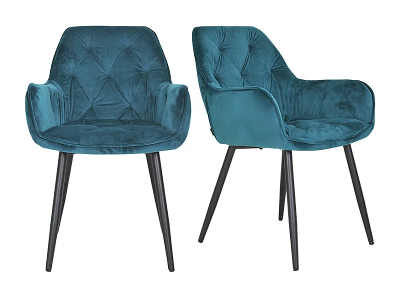 Lot 2 chaises en velours bleu canard avec pieds en métal - STERN 2