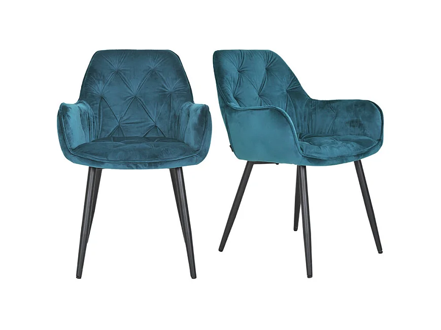 Lot 2 chaises en velours bleu canard avec pieds en métal - STERN 2