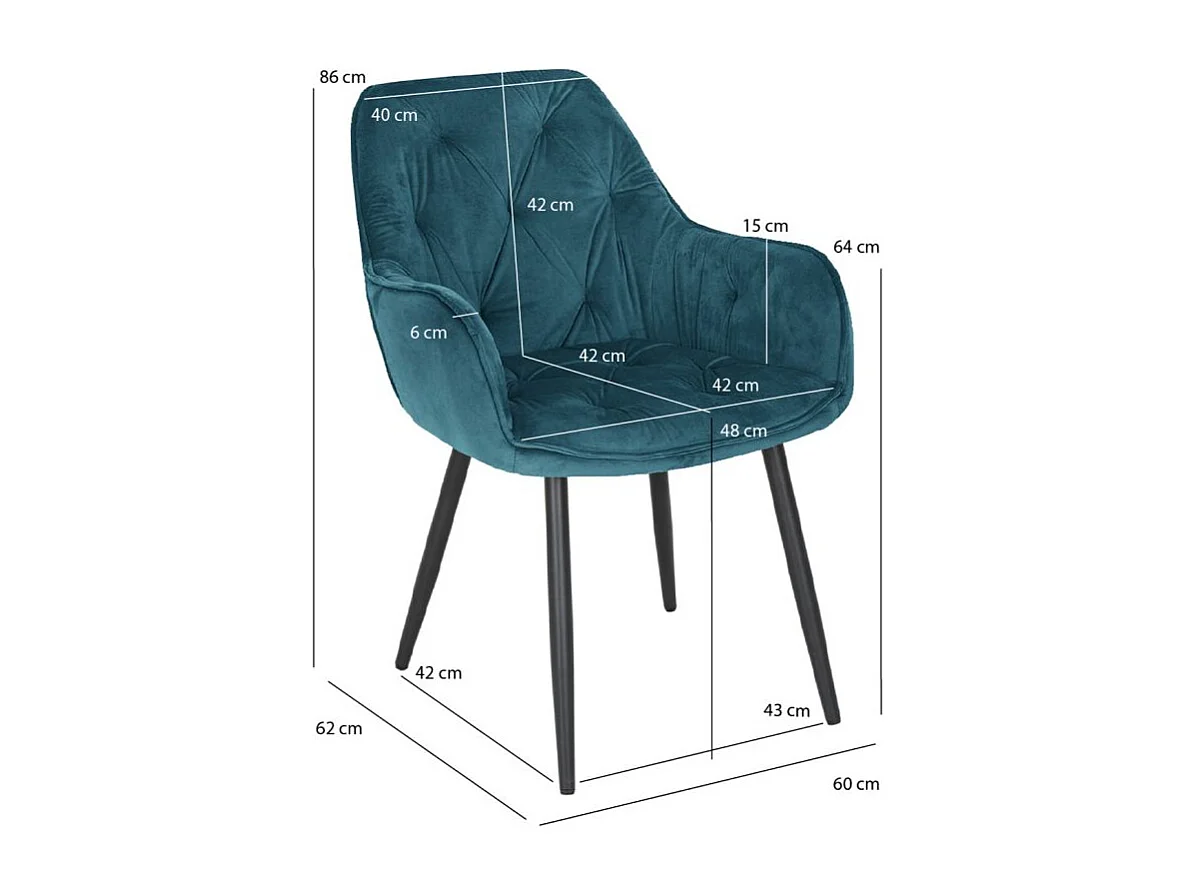 Lot 2 chaises en velours bleu canard avec pieds en métal - STERN 2