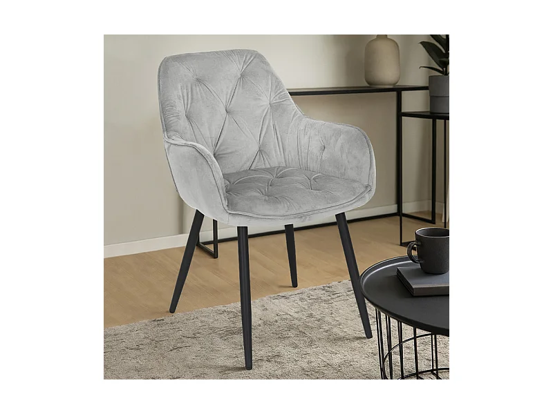 Chaise capitonnée en velours gris clair et pieds en métal - STERN 2