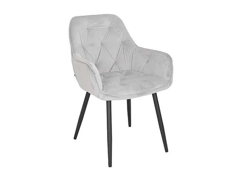 Chaise capitonnée en velours gris clair et pieds en métal - STERN 2