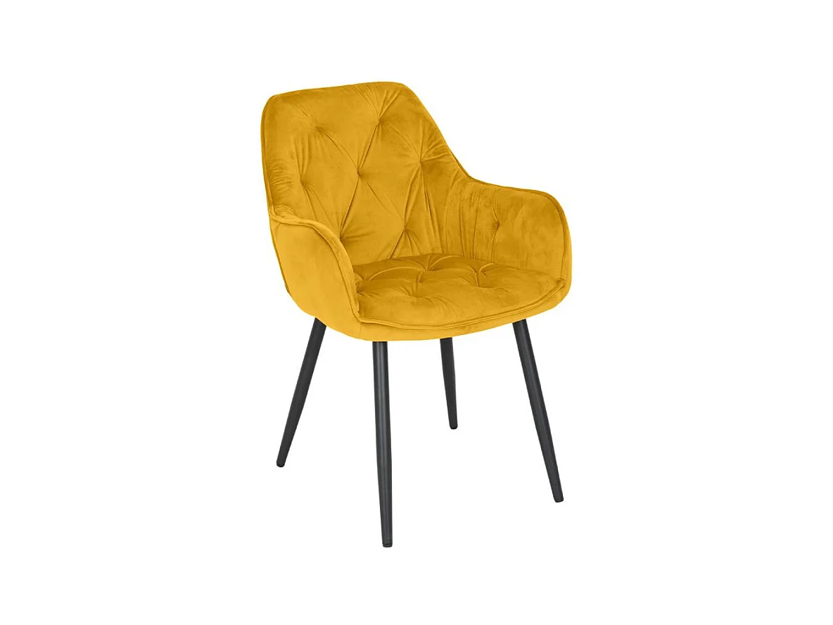 Chaise capitonnée en velours jaune et pieds en métal noir - STERN 2