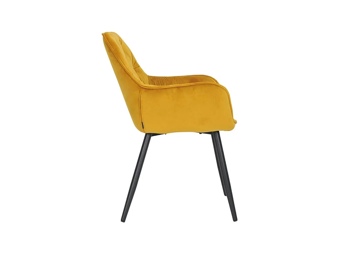 Chaise capitonnée en velours jaune et pieds en métal noir - STERN 2