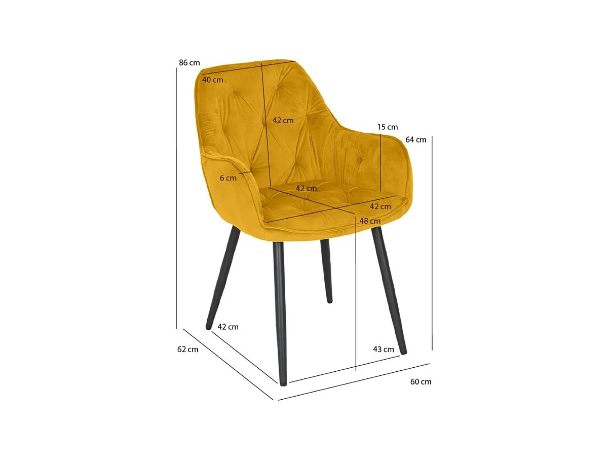 Chaise capitonnée en velours jaune et pieds en métal noir - STERN 2