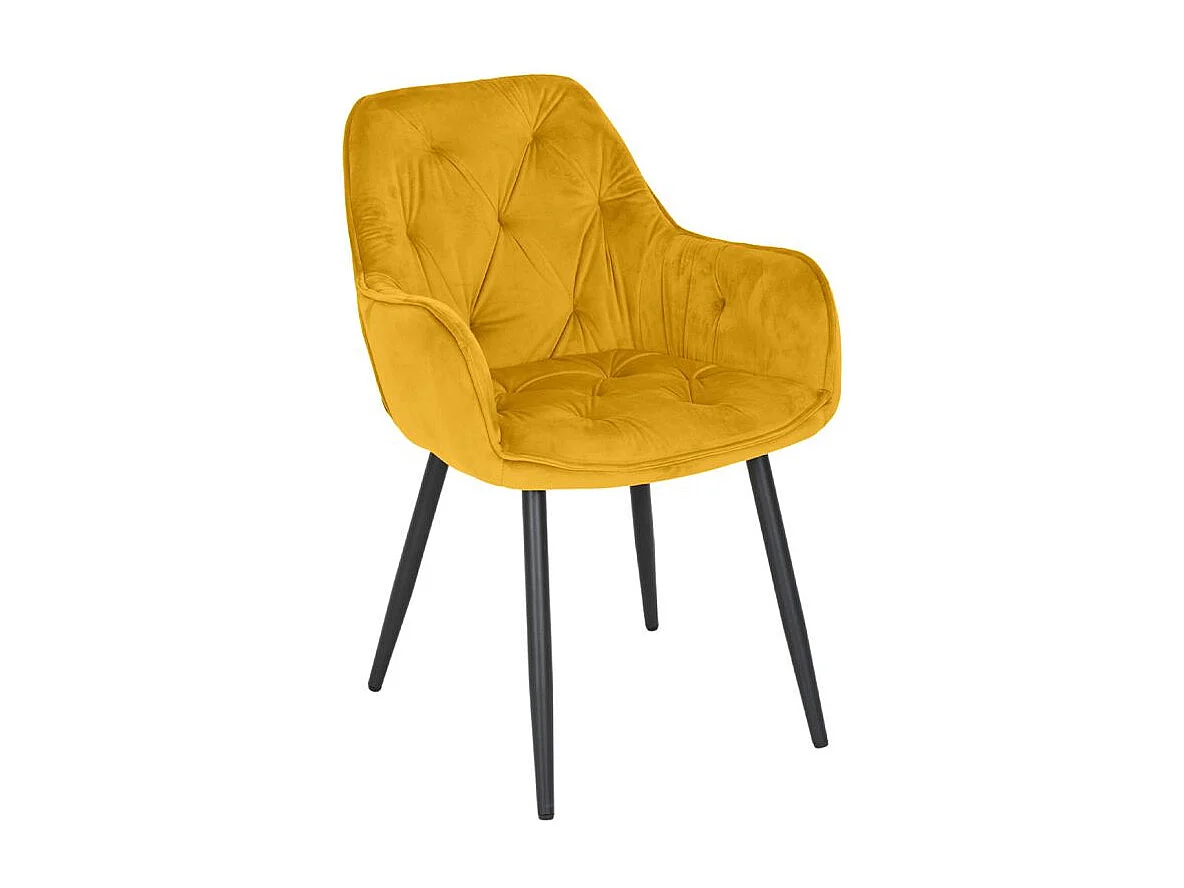 Chaise capitonnée en velours jaune et pieds en métal noir - STERN 2