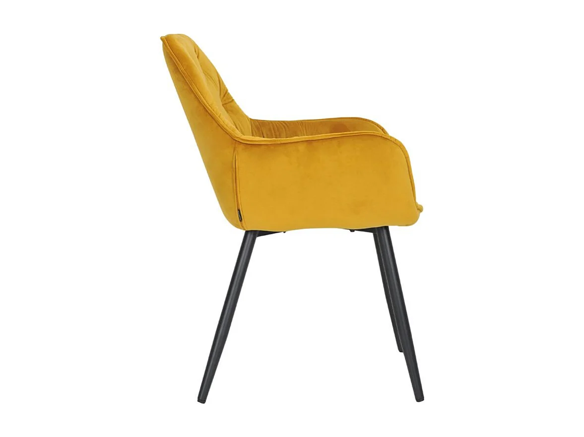 Chaise capitonnée en velours jaune et pieds en métal noir - STERN 2