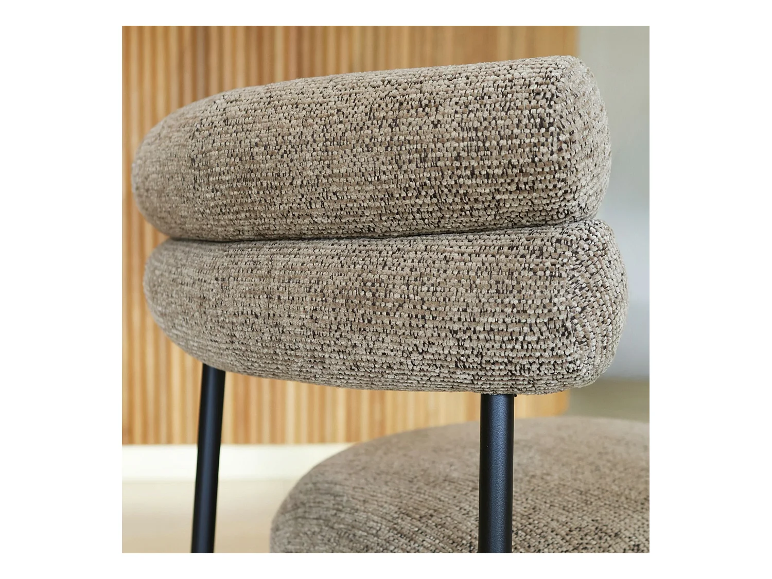 Now's Home - Ensemble Table Ova Le 230cm +6chaises En Tweed Moka Et Metal Noir Gina