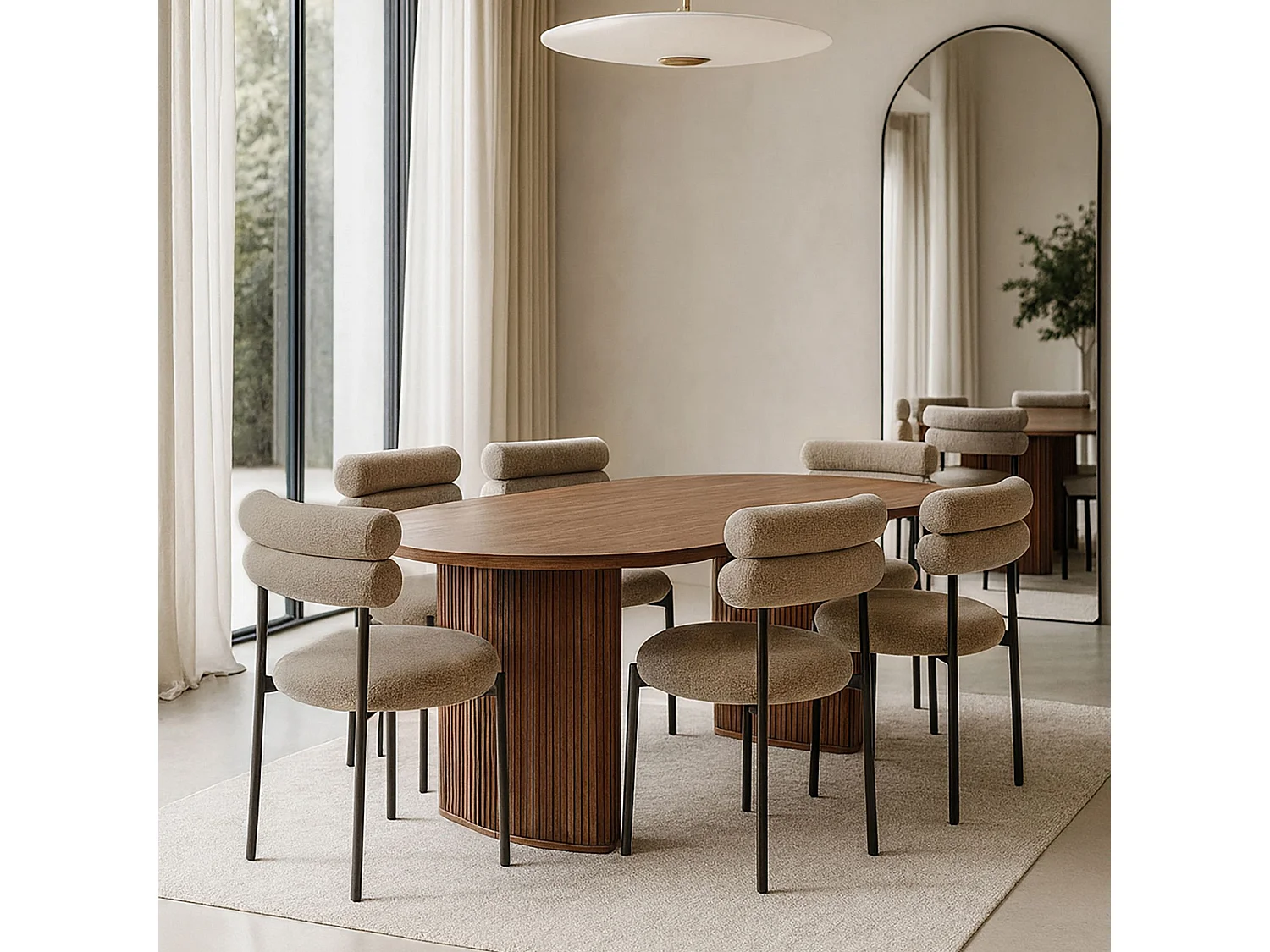 Now's Home - Ensemble Table Ovale Et 6 Chaises En Tweed Moka