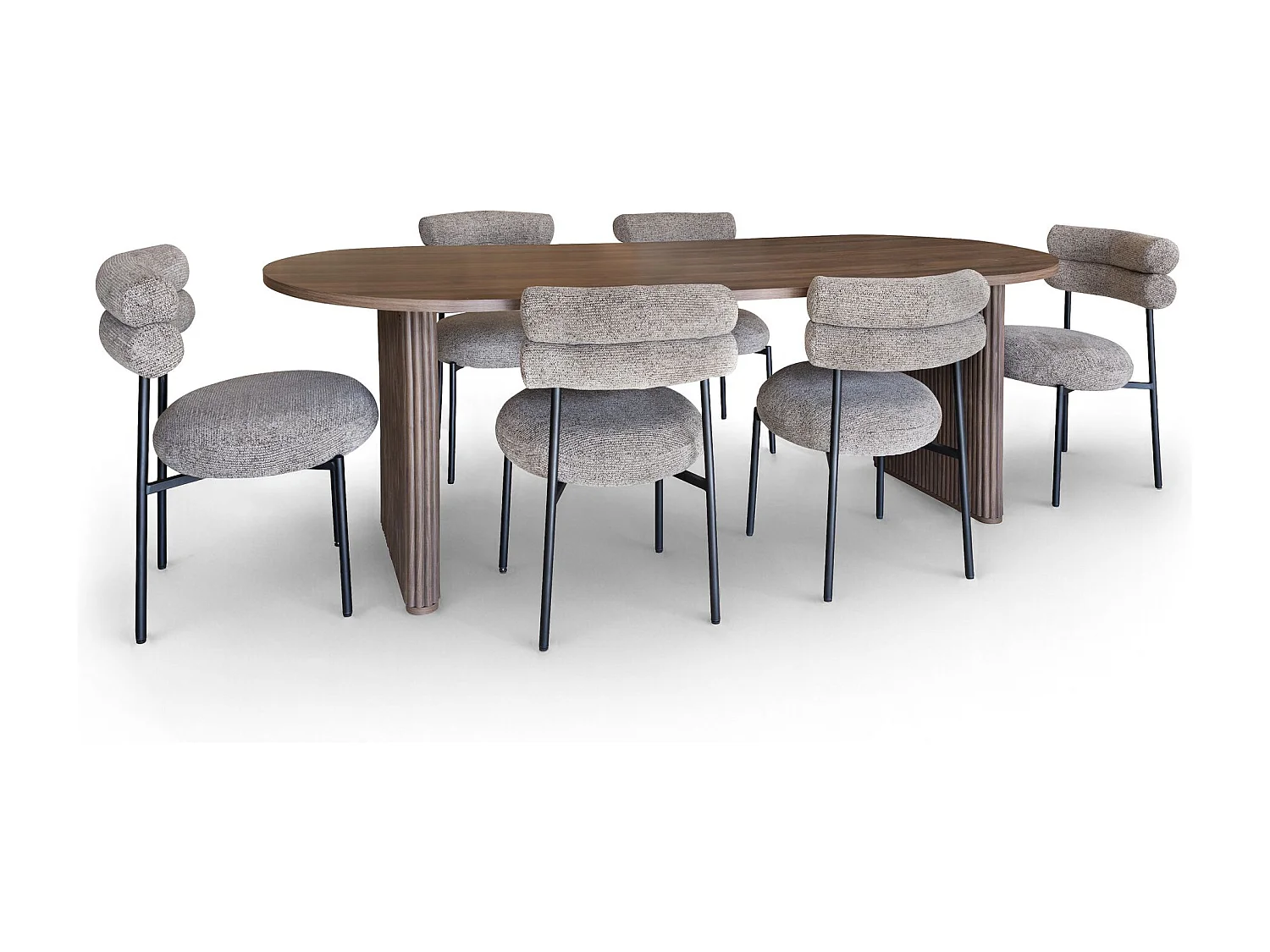 Now's Home - Ensemble Table Ovale Et 6 Chaises En Tweed Moka