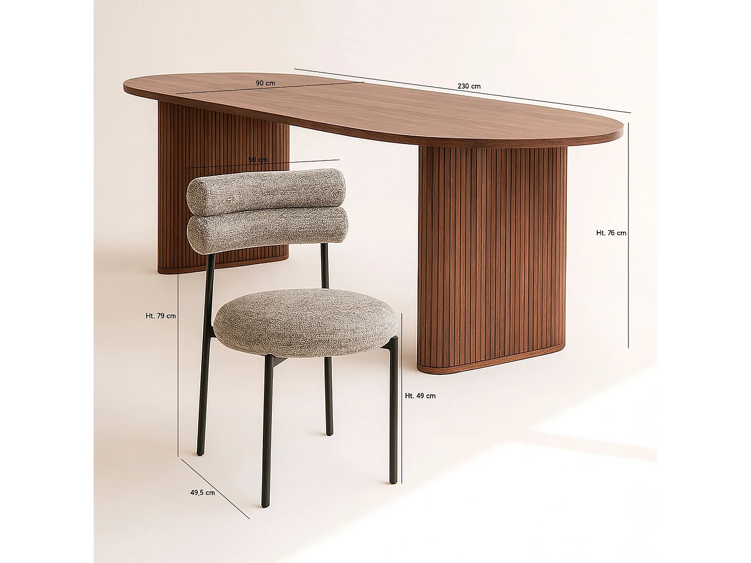 Now's Home - Ensemble Table Ovale Et 6 Chaises En Tweed Moka