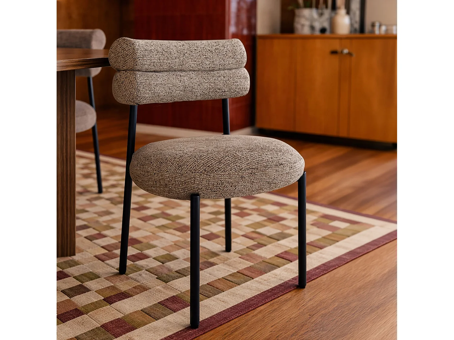 Now's Home - Ensemble Table Ovale Et 6 Chaises En Tweed Moka