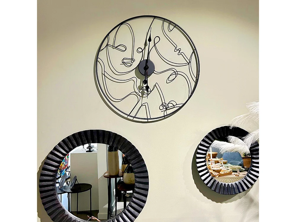 Horloge noire métal visage 60 cm