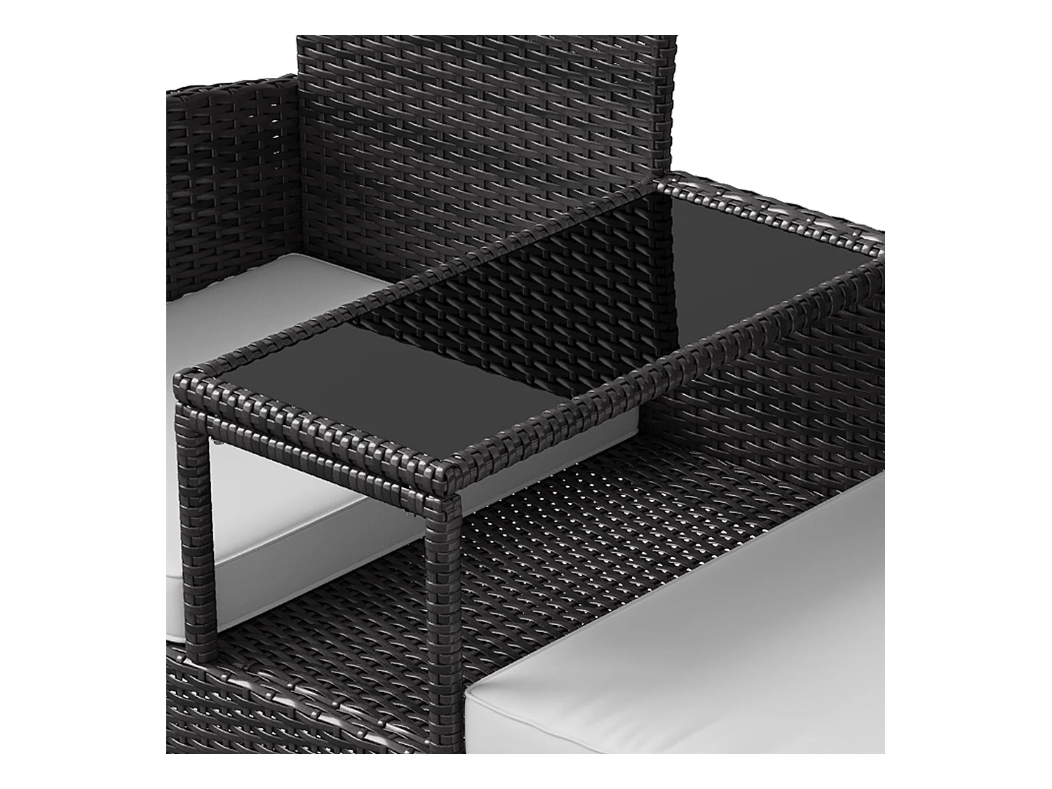 Banc de Jardin en Polyrotin 2 Personnes - avec Coussins et Table Intégrée, Chaise Exterieur Terrasse, Fauteuil pour Balcon,Noir