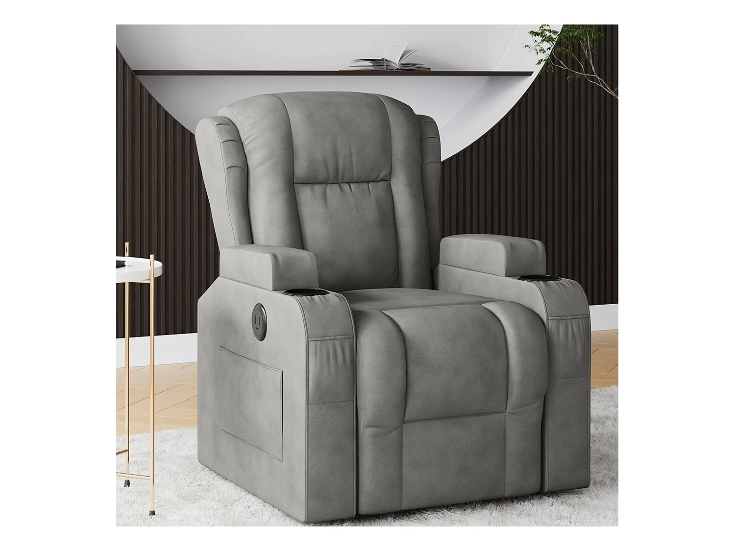 Fauteuil inclinable avec élévation électrique, fauteuil de massage avec chaleur lombaire, poches latérales, repose-pieds extensible, 2 porte-gobelets