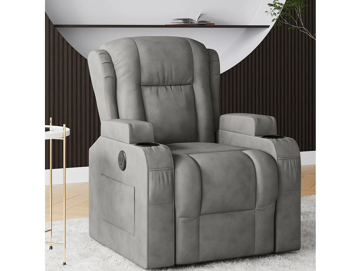 Fauteuil massant - avec chaleur lombaire - Fauteuil inclinable avec élévation électrique - poches latérales - 2 porte gobelets - repose-pieds extensible