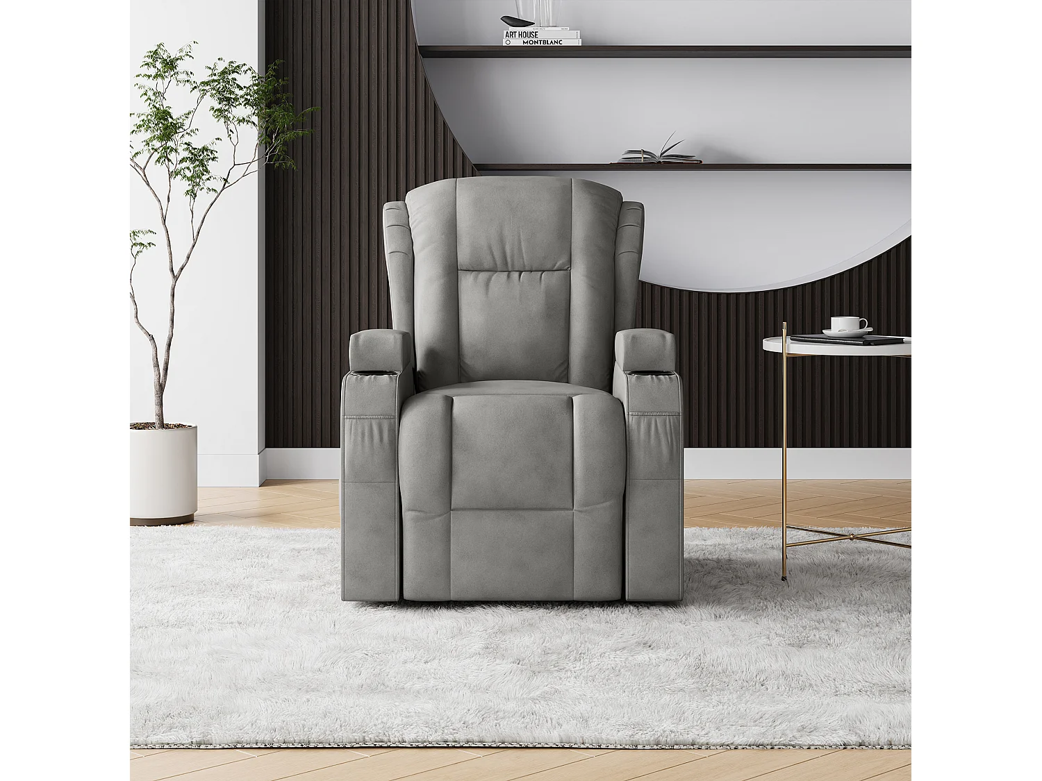 Fauteuil massant - avec chaleur lombaire - Fauteuil inclinable avec élévation électrique - poches latérales - 2 porte gobelets - repose-pieds extensible