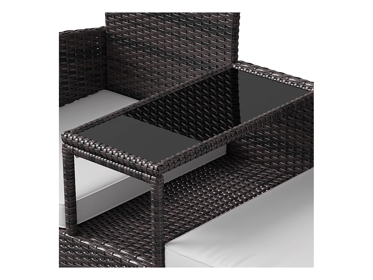 Banc de Jardin en Polyrotin 2 Personnes - avec Coussins et Table Intégrée, Chaise Exterieur Terrasse, Fauteuil pour Balcon,Marron