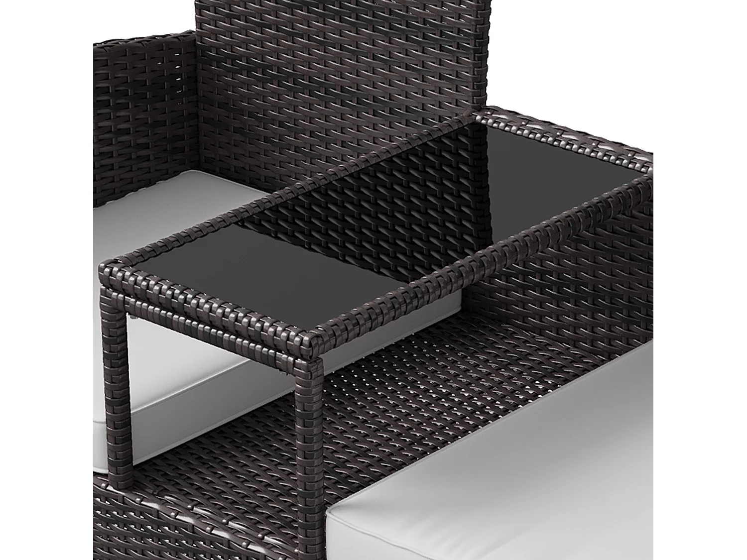 Banc de Jardin en Polyrotin 2 Personnes - avec Coussins et Table Intégrée, Chaise Exterieur Terrasse, Fauteuil pour Balcon,Marron