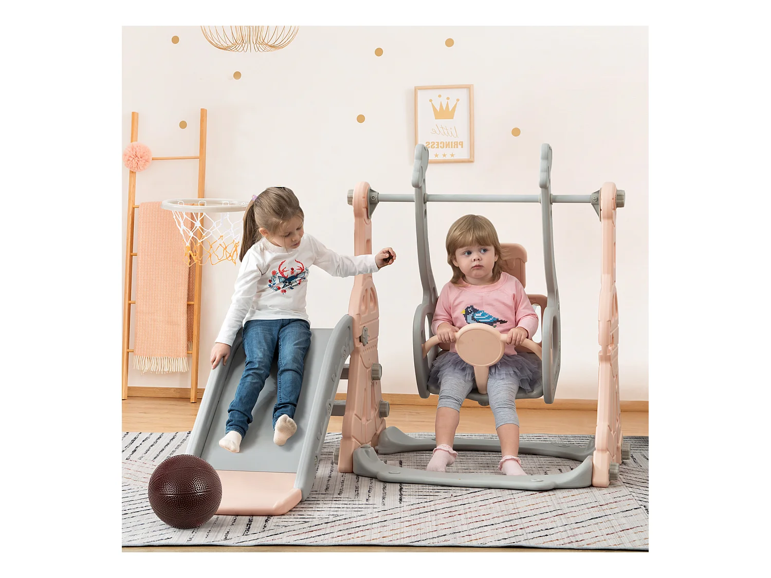Toboggan pour Enfant 4 en 1 avec Swing, Panier de Basket, Aire de Jeux intérieure et extérieure, Ensemble de Toboggan pour Enfants