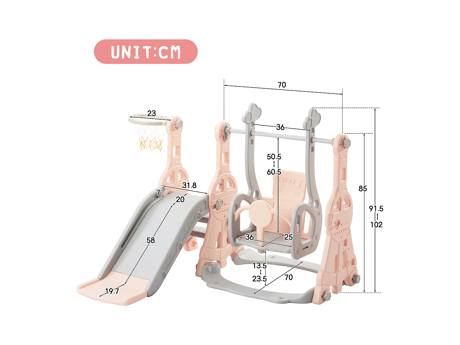 Toboggan pour Enfant 4 en 1 avec Swing, Panier de Basket, Aire de Jeux intérieure et extérieure, Ensemble de Toboggan pour Enfants