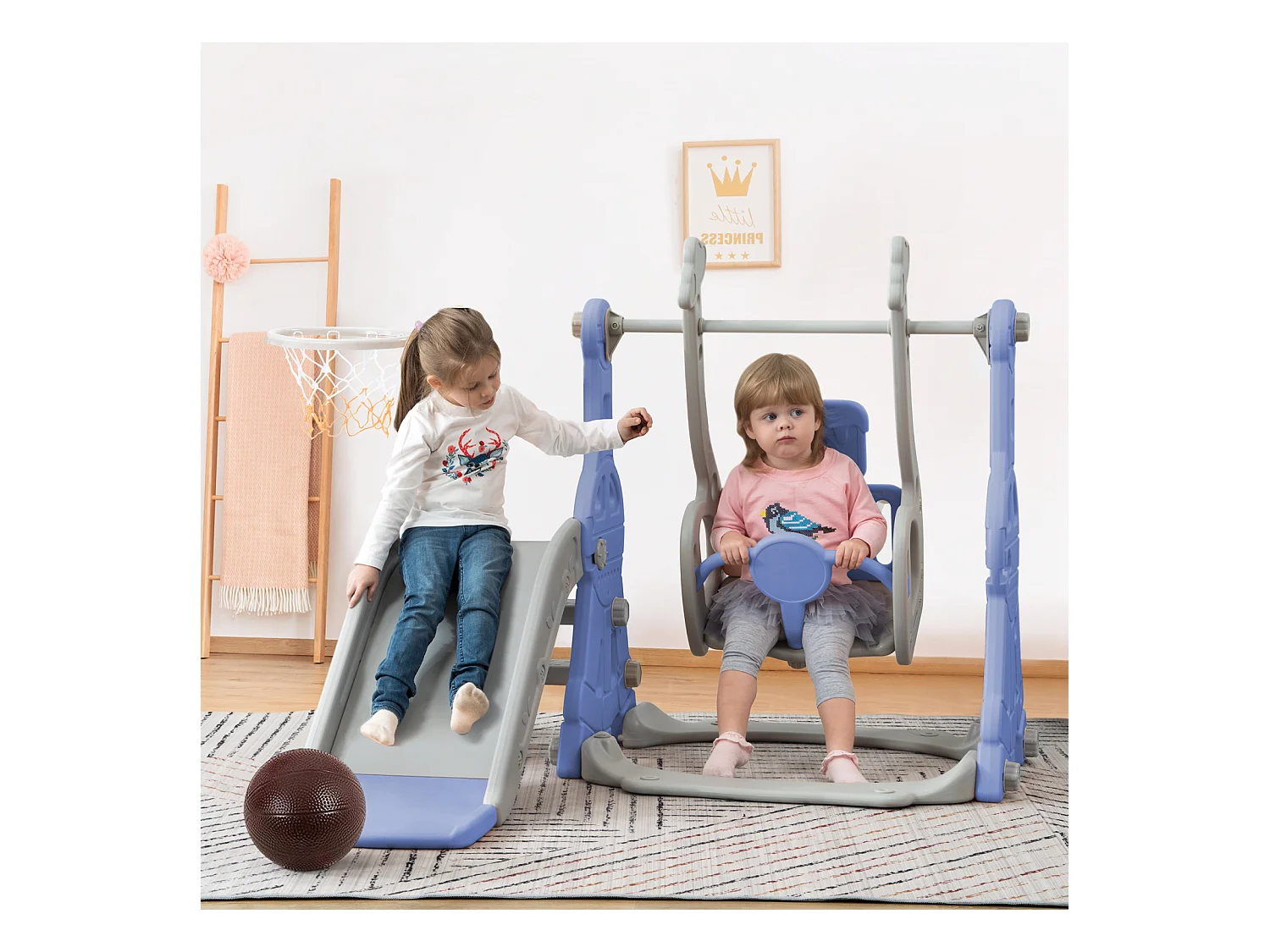 Toboggan pour Enfant 4 en 1 avec Swing, Panier de Basket, Aire de Jeux intérieure et extérieure, Ensemble de Toboggan pour Enfants