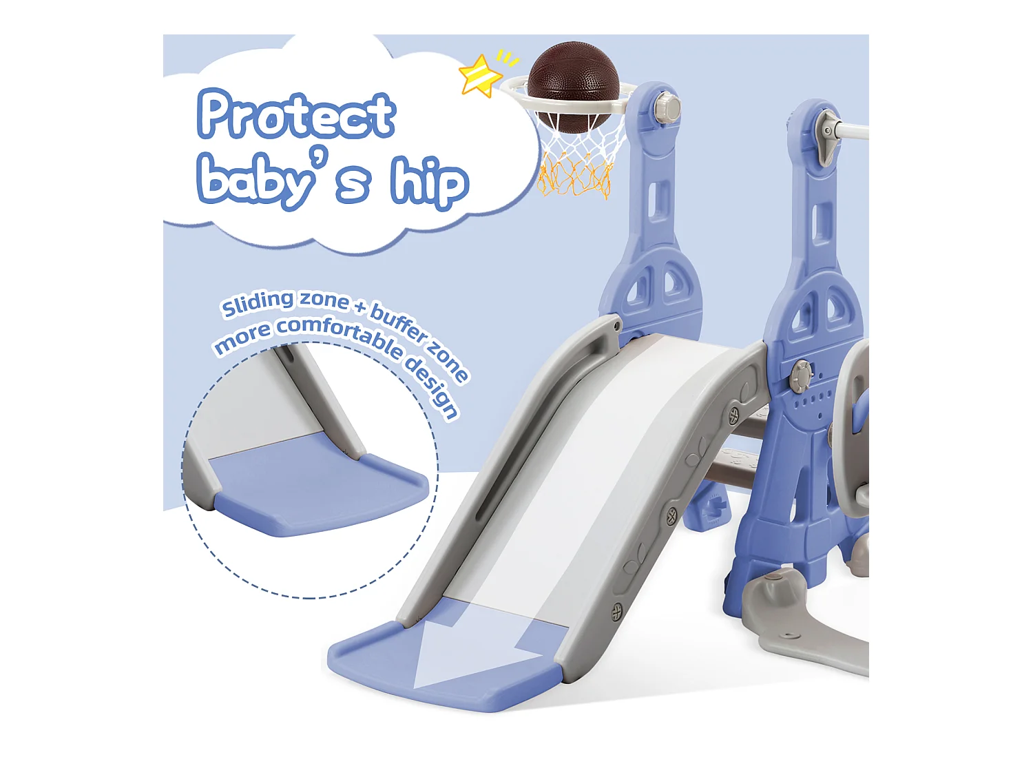 Toboggan pour Enfant 4 en 1 avec Swing, Panier de Basket, Aire de Jeux intérieure et extérieure, Ensemble de Toboggan pour Enfants