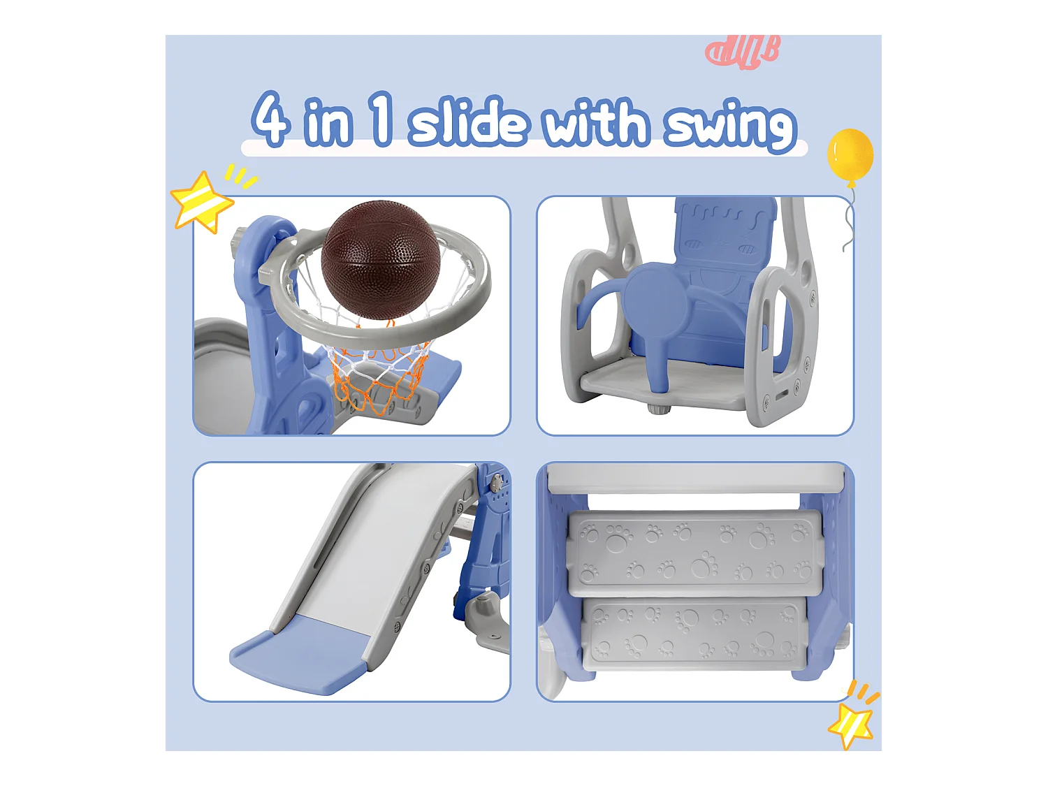 Toboggan pour Enfant 4 en 1 avec Swing, Panier de Basket, Aire de Jeux intérieure et extérieure, Ensemble de Toboggan pour Enfants