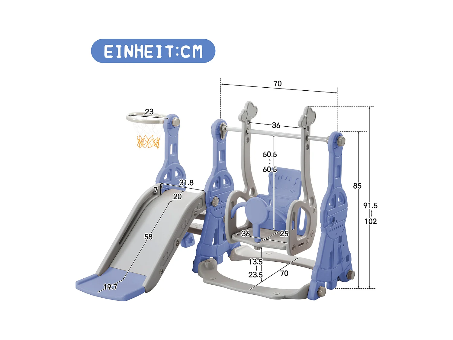 Toboggan pour Enfant 4 en 1 avec Swing, Panier de Basket, Aire de Jeux intérieure et extérieure, Ensemble de Toboggan pour Enfants