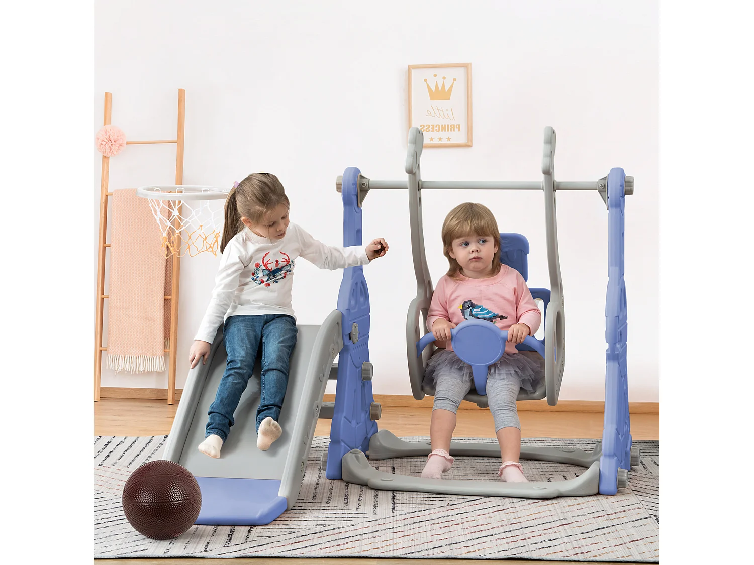Toboggan pour Enfant 4 en 1 avec Swing, Panier de Basket, Aire de Jeux intérieure et extérieure, Ensemble de Toboggan pour Enfants