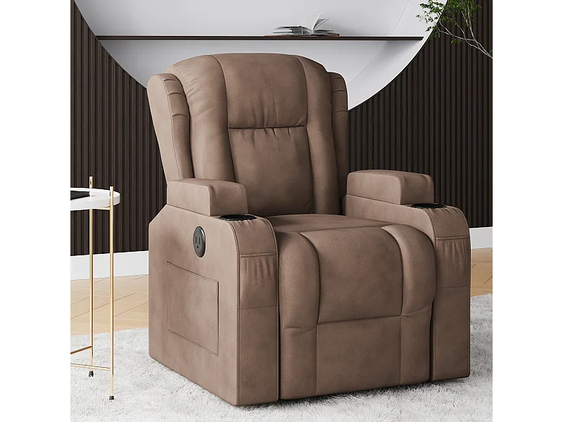 Fauteuil inclinable avec élévation électrique, fauteuil de massage avec chaleur lombaire, poches latérales, repose-pieds extensible, 2 porte-gobelets