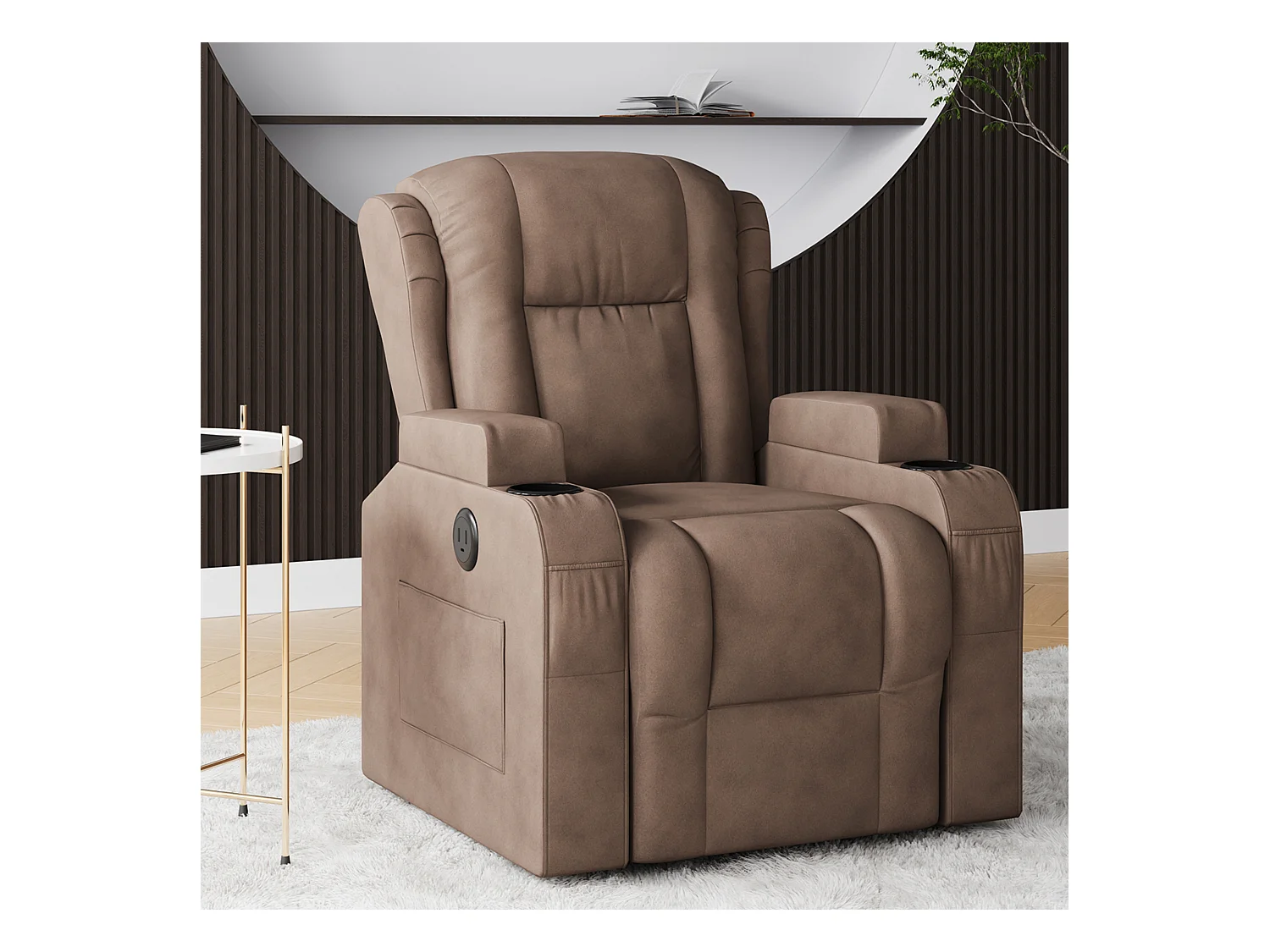 Fauteuil inclinable avec élévation électrique, fauteuil de massage avec chaleur lombaire, poches latérales, repose-pieds extensible, 2 porte-gobelets