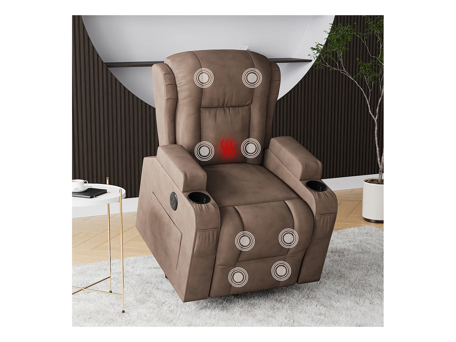 Fauteuil inclinable avec élévation électrique, fauteuil de massage avec chaleur lombaire, poches latérales, repose-pieds extensible, 2 porte-gobelets