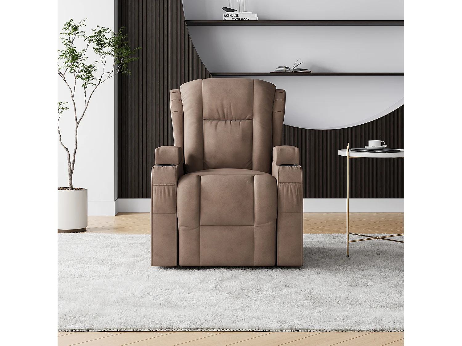 Fauteuil inclinable avec élévation électrique, fauteuil de massage avec chaleur lombaire, poches latérales, repose-pieds extensible, 2 porte-gobelets