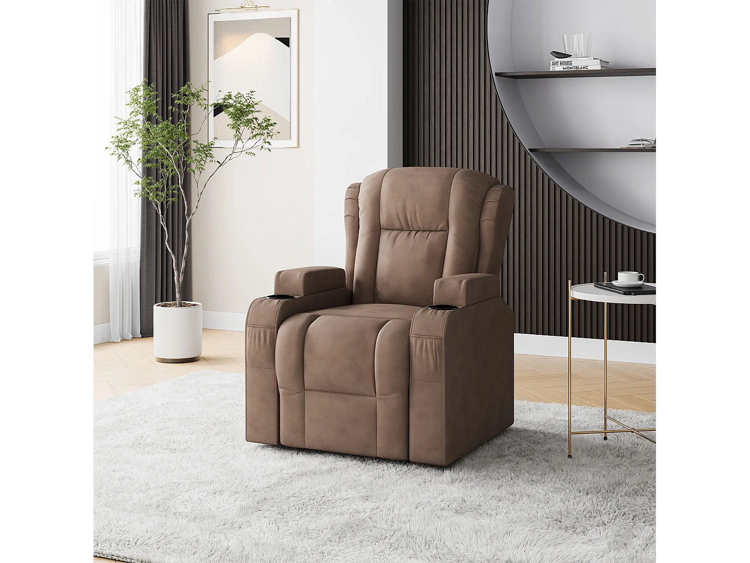 Fauteuil inclinable avec élévation électrique, fauteuil de massage avec chaleur lombaire, poches latérales, repose-pieds extensible, 2 porte-gobelets