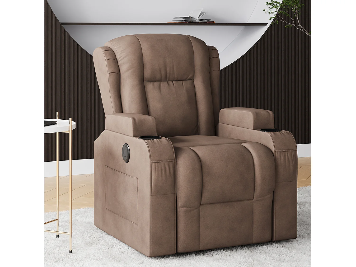 Fauteuil massant - Fauteuil inclinable avec élévation électrique - avec chaleur lombaire - poches latérales - repose-pieds extensible - 2 porte-gobelets