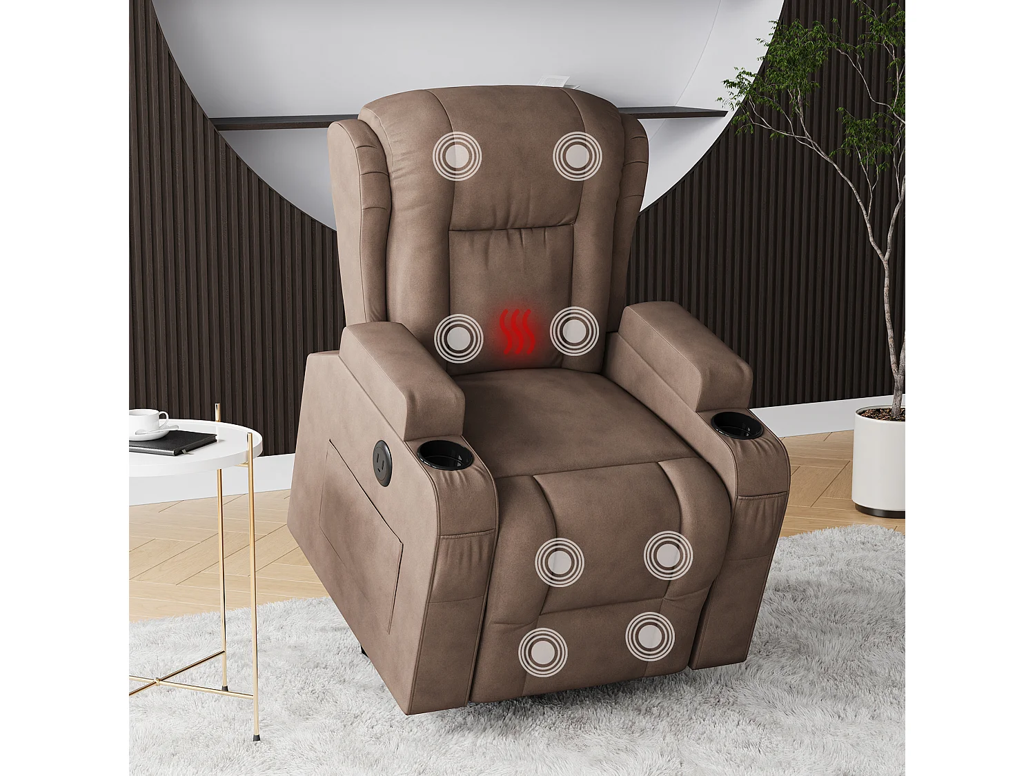 Fauteuil massant - Fauteuil inclinable avec élévation électrique - avec chaleur lombaire - poches latérales - repose-pieds extensible - 2 porte-gobelets