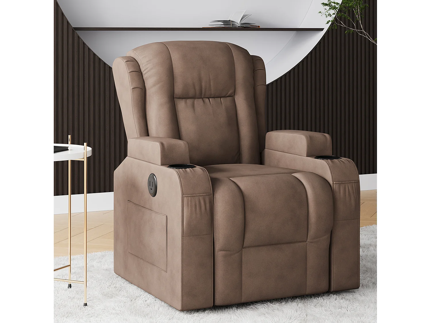 Fauteuil massant - Fauteuil inclinable avec élévation électrique - avec chaleur lombaire - poches latérales - repose-pieds extensible - 2 porte-gobelets