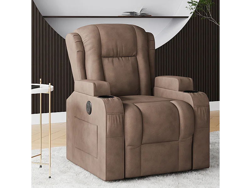 Fauteuil massant - Fauteuil inclinable avec élévation électrique - avec chaleur lombaire - poches latérales - repose-pieds extensible - 2 porte-gobelets